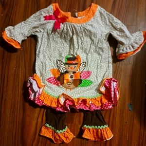 Thanksgiving little girl 2 piece long sleeve/long pant